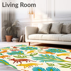 Folk Art Woodland Animals Tropical Trees Rug