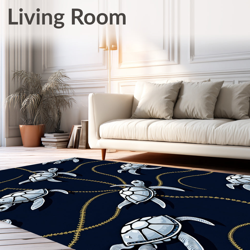Oceanic Turtles with Gold Chain Accent Rug