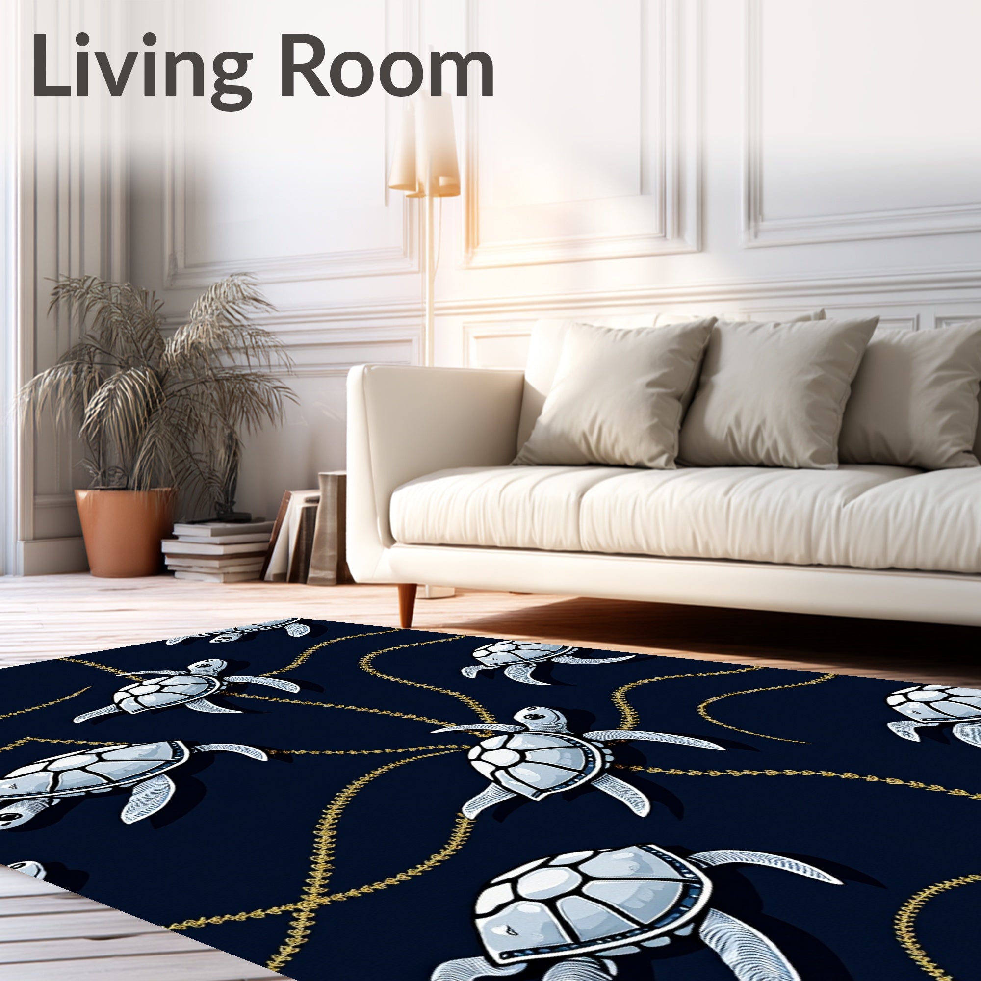 Oceanic Turtles with Gold Chain Accent Rug
