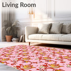 Whimsical Red Floral Vine Pink Rug