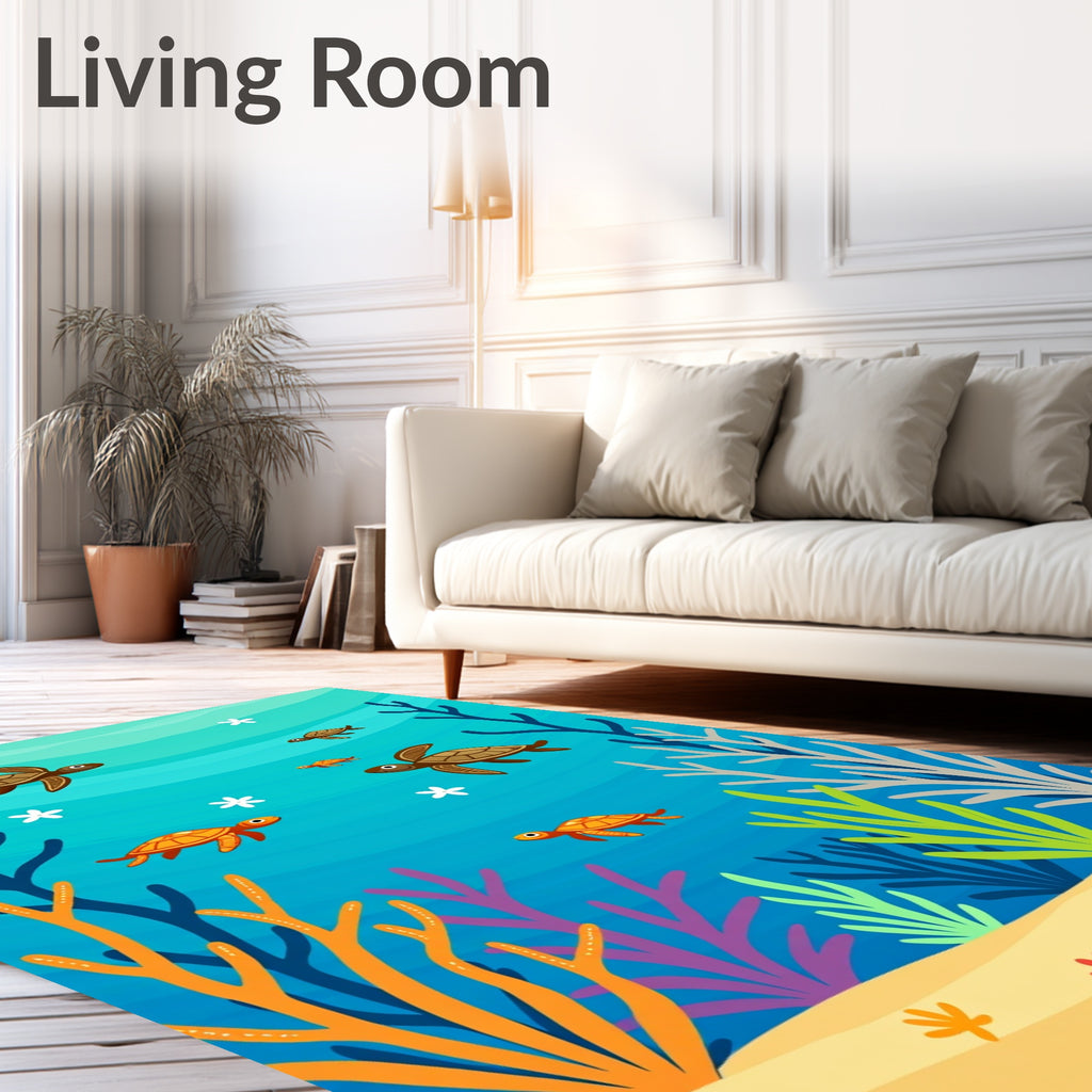 Whimsical Turtle Ocean Coral Reef Rug