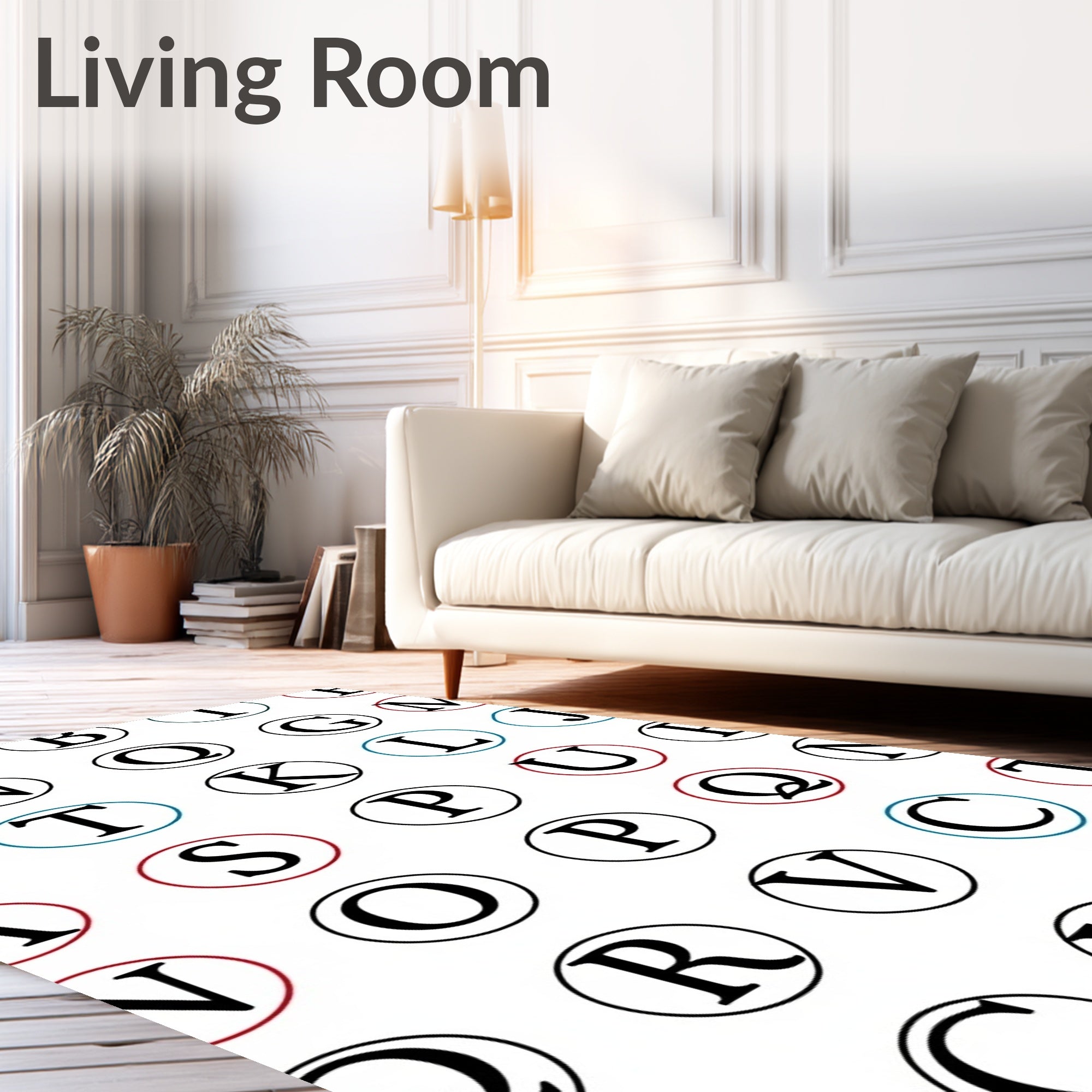 Alphabet Circles Red Blue Accents Rug