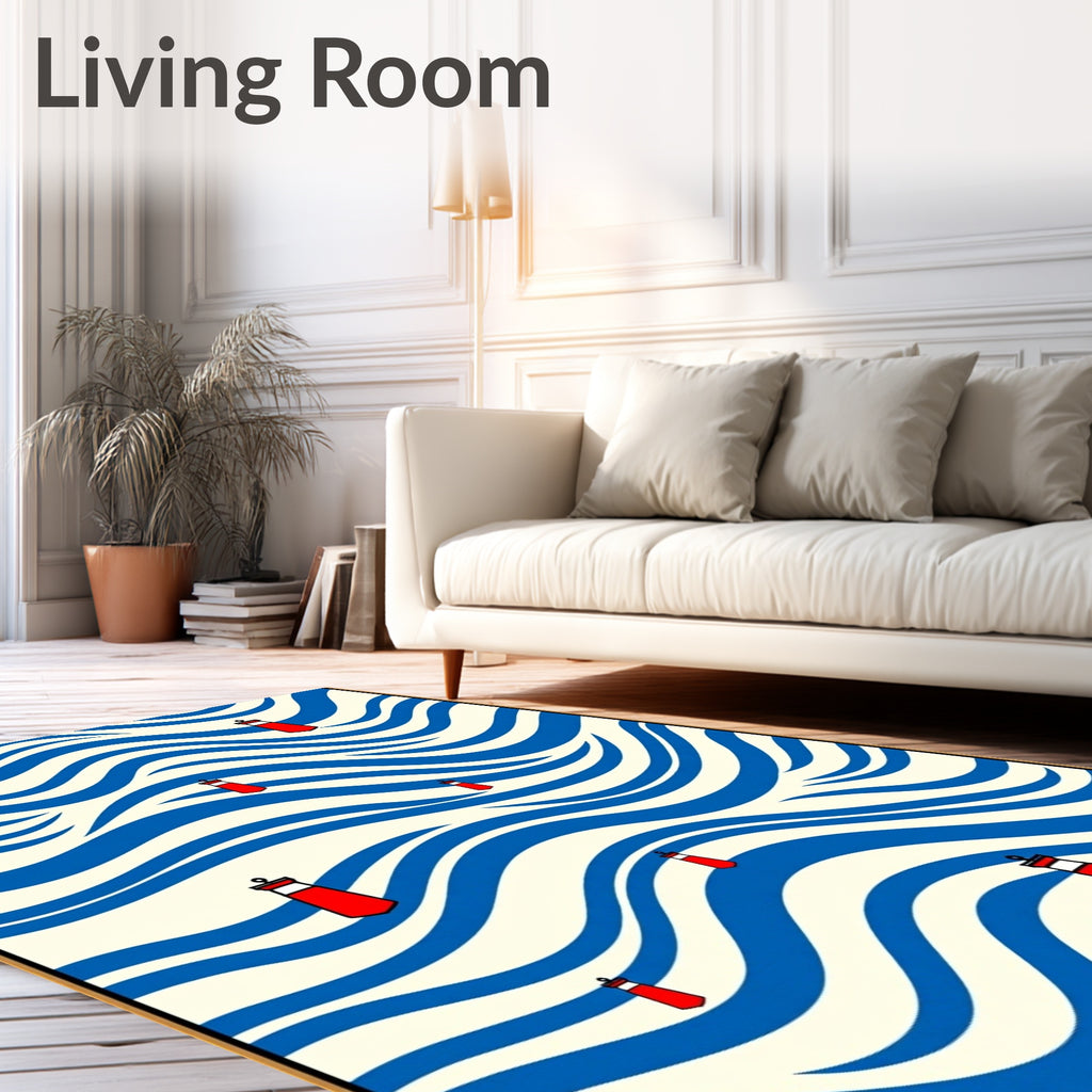 Red Beacon Blue Wave Ocean Rug