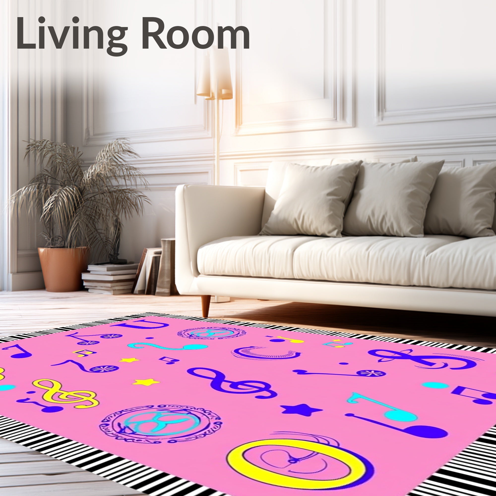 Pink Musical Notes and Stars Rug