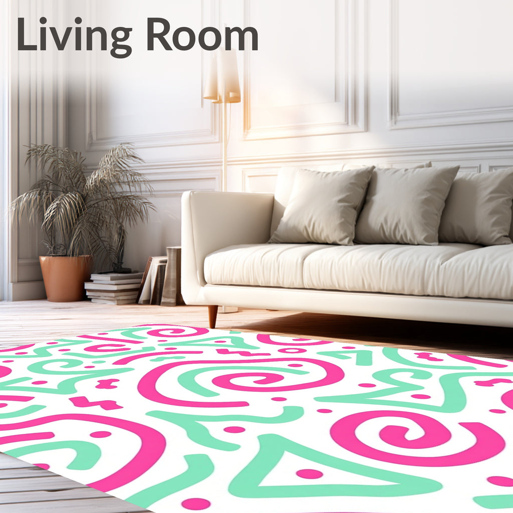 Retro Pink Aqua Swirls Geometric Rug
