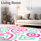 Retro Pink Aqua Swirls Geometric Rug