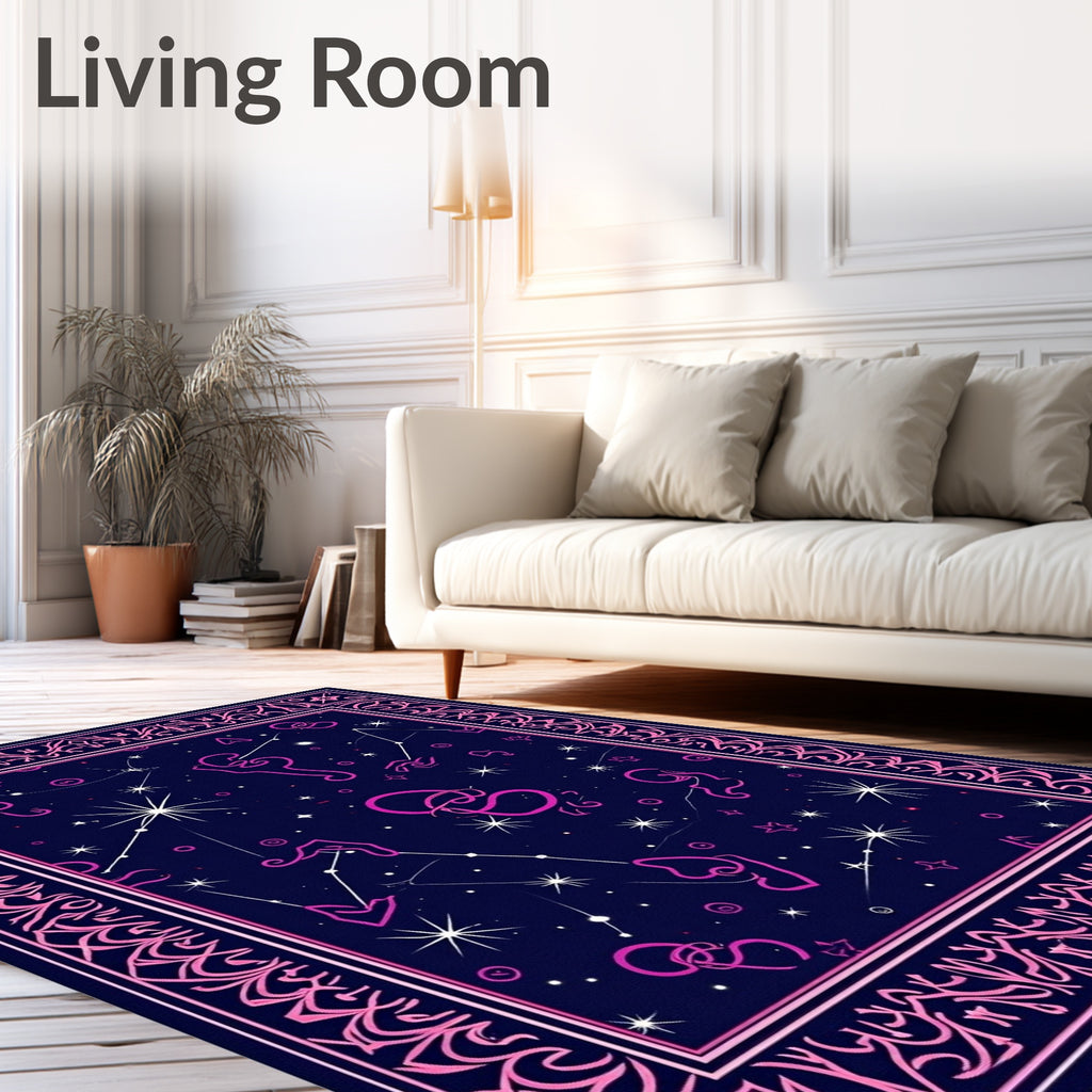 Cosmic Pink Zodiac Constellation Night Rug