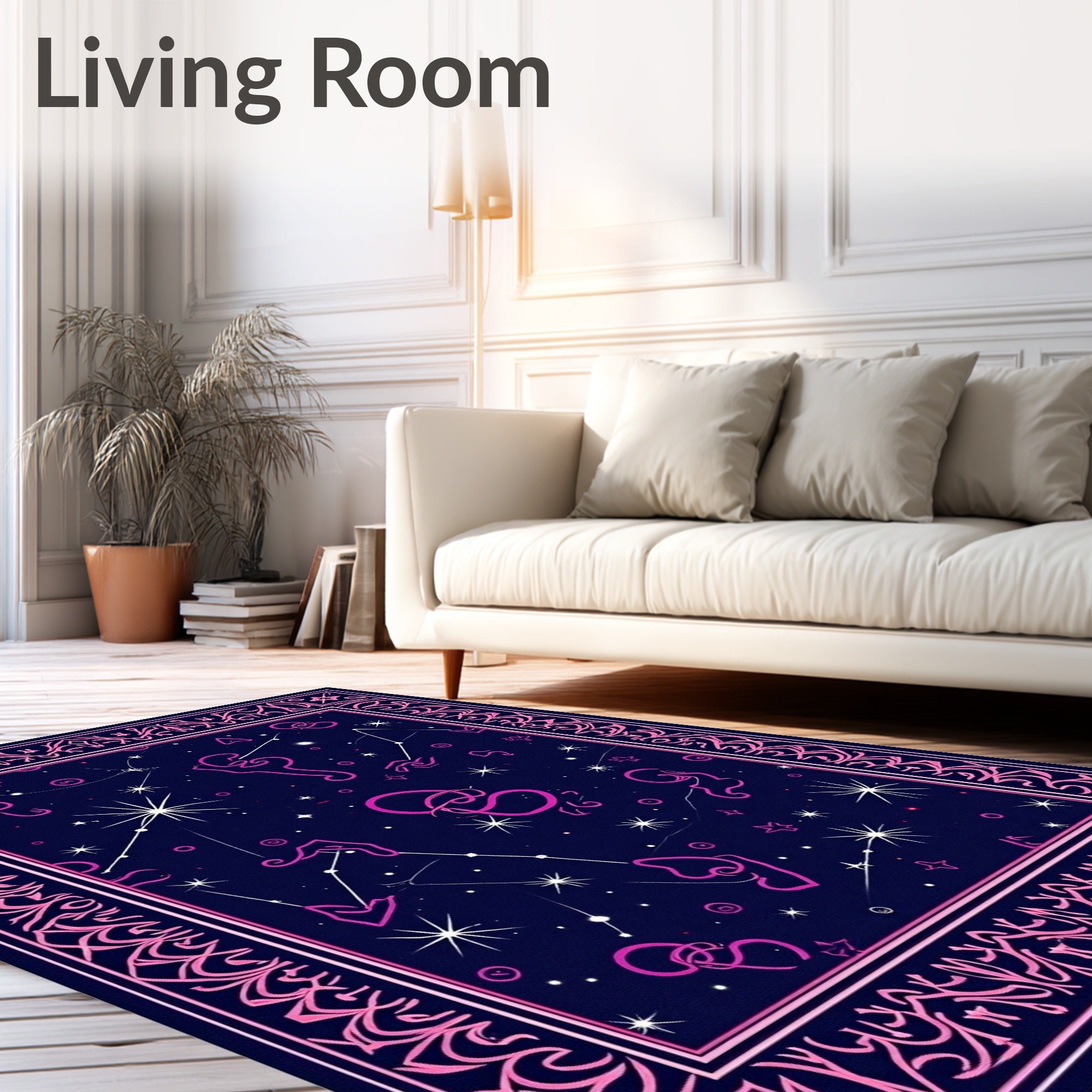 Cosmic Pink Zodiac Constellation Night Rug