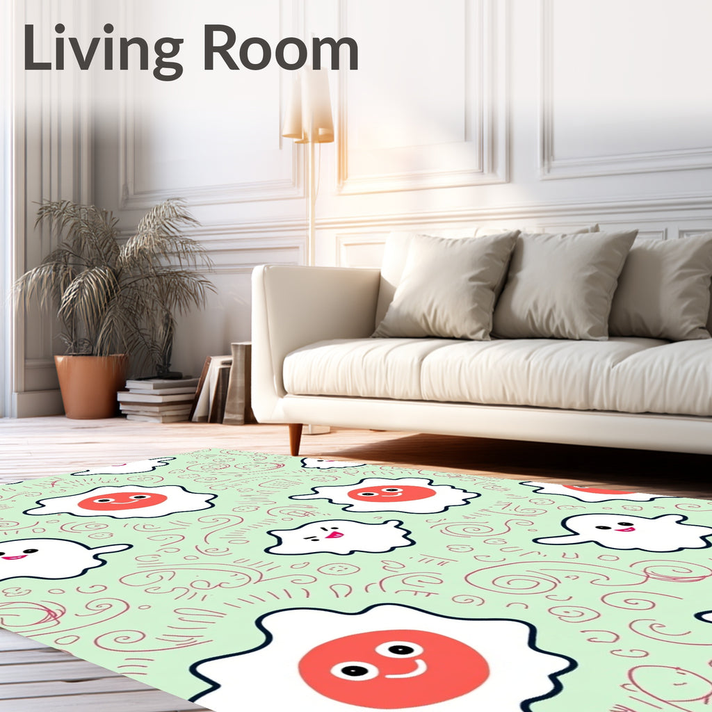 Cute Fried Egg and Ghost Swirls Rug