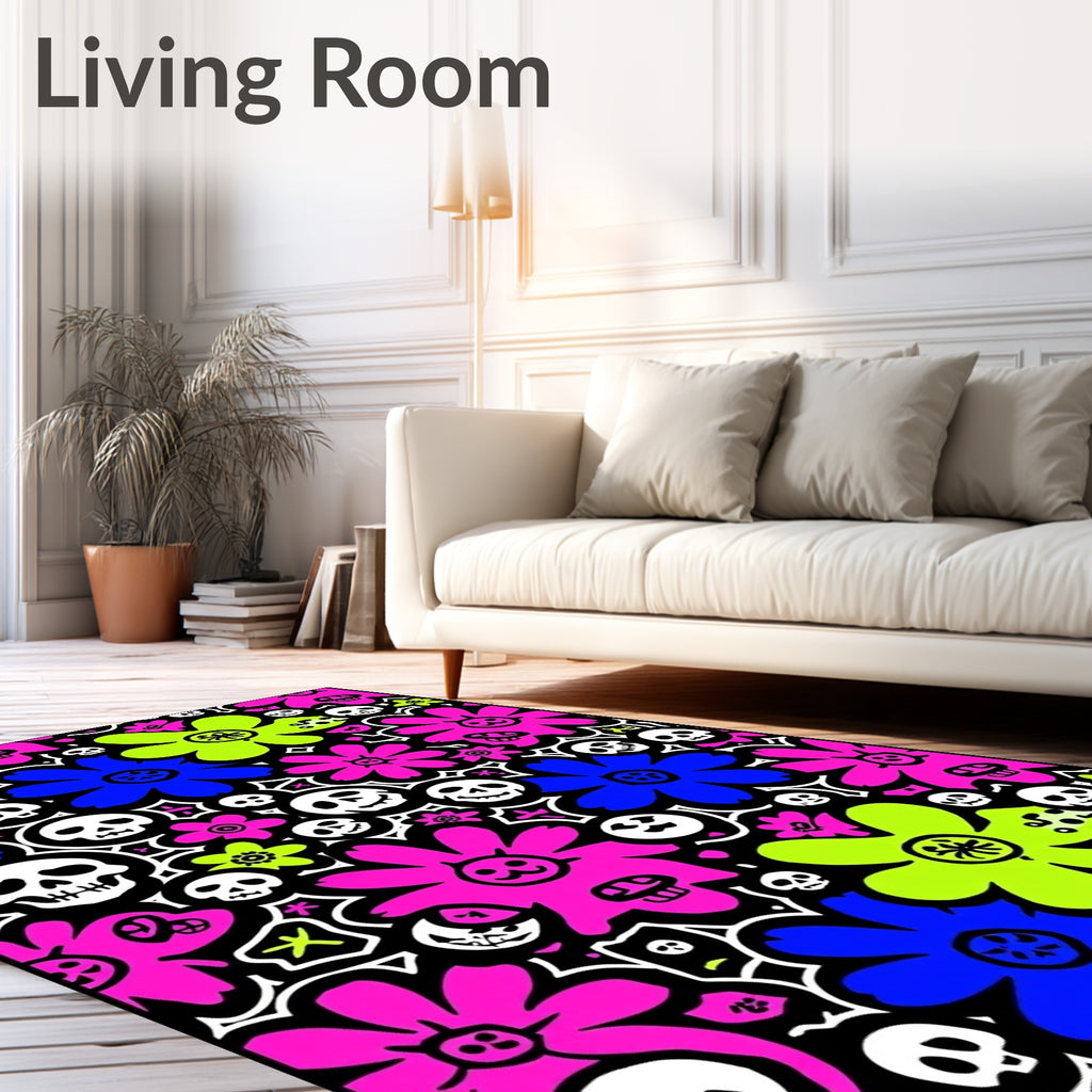 Day of the Dead Flower Skull Art Rug