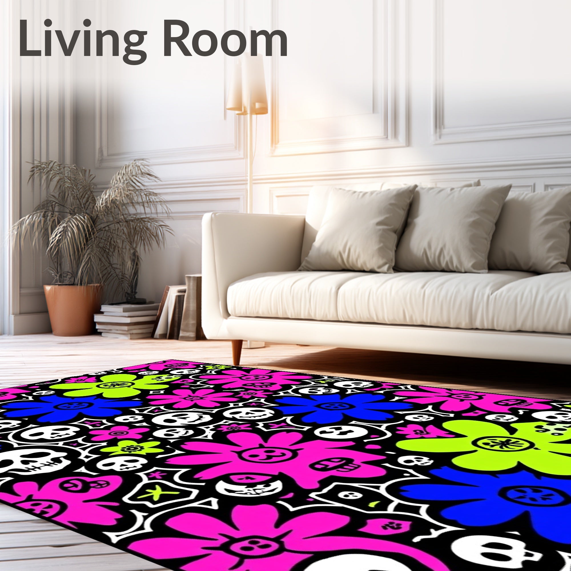 Day of the Dead Flower Skull Art Rug