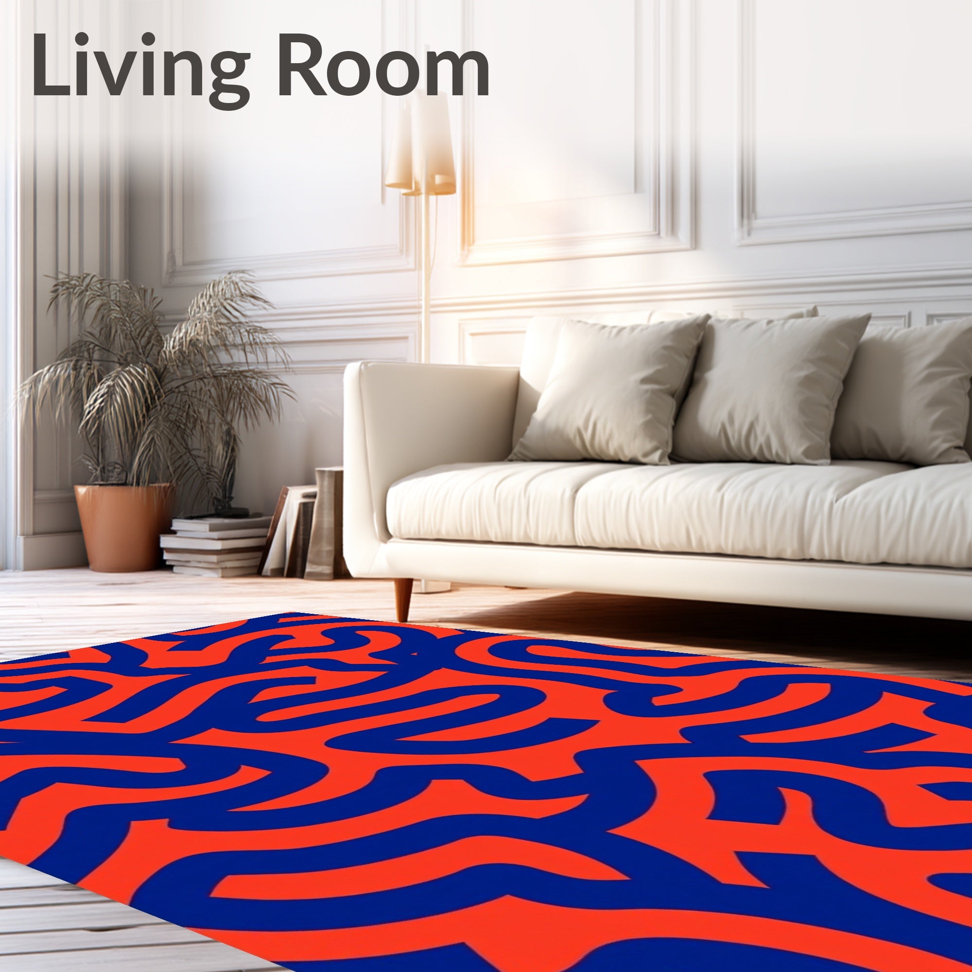 Bold Blue Abstract Organic Lines Rug