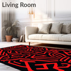 Bold Red Abstract Labyrinth Rug