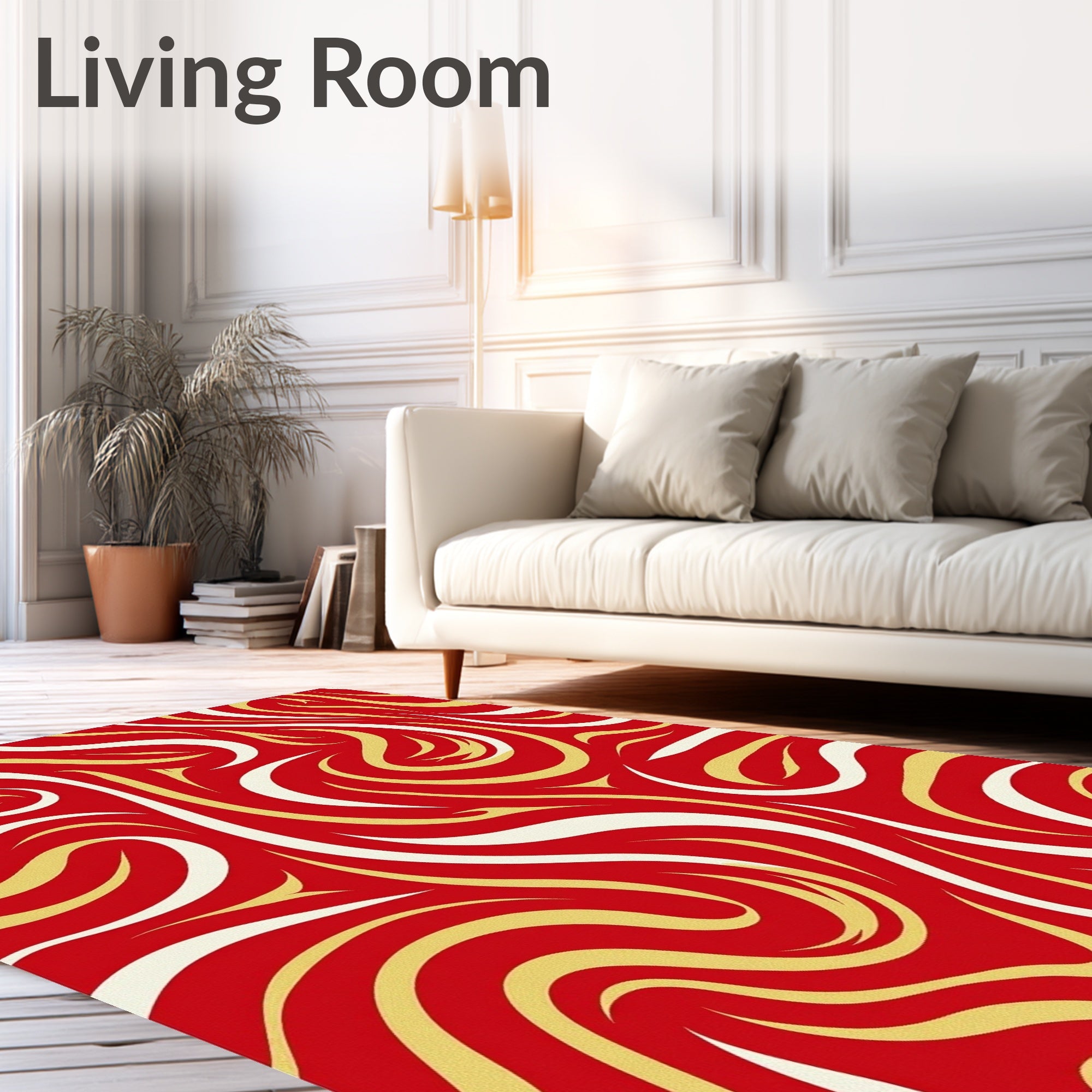 Crimson Cream Gold Flowing Waves Rug