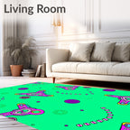 Retro Pink Starburst on Aqua Background Rug