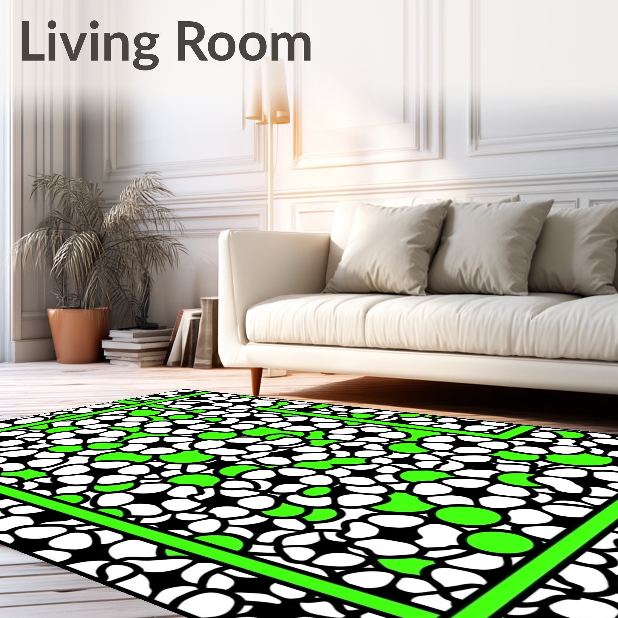 Bright Green Geometric Floral Arrangement Rug