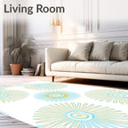 Sky Blue Yellow Sunburst Medallion Rug