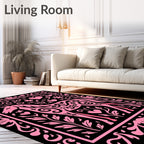 Pink Unicorn Hearts Floral Border Rug