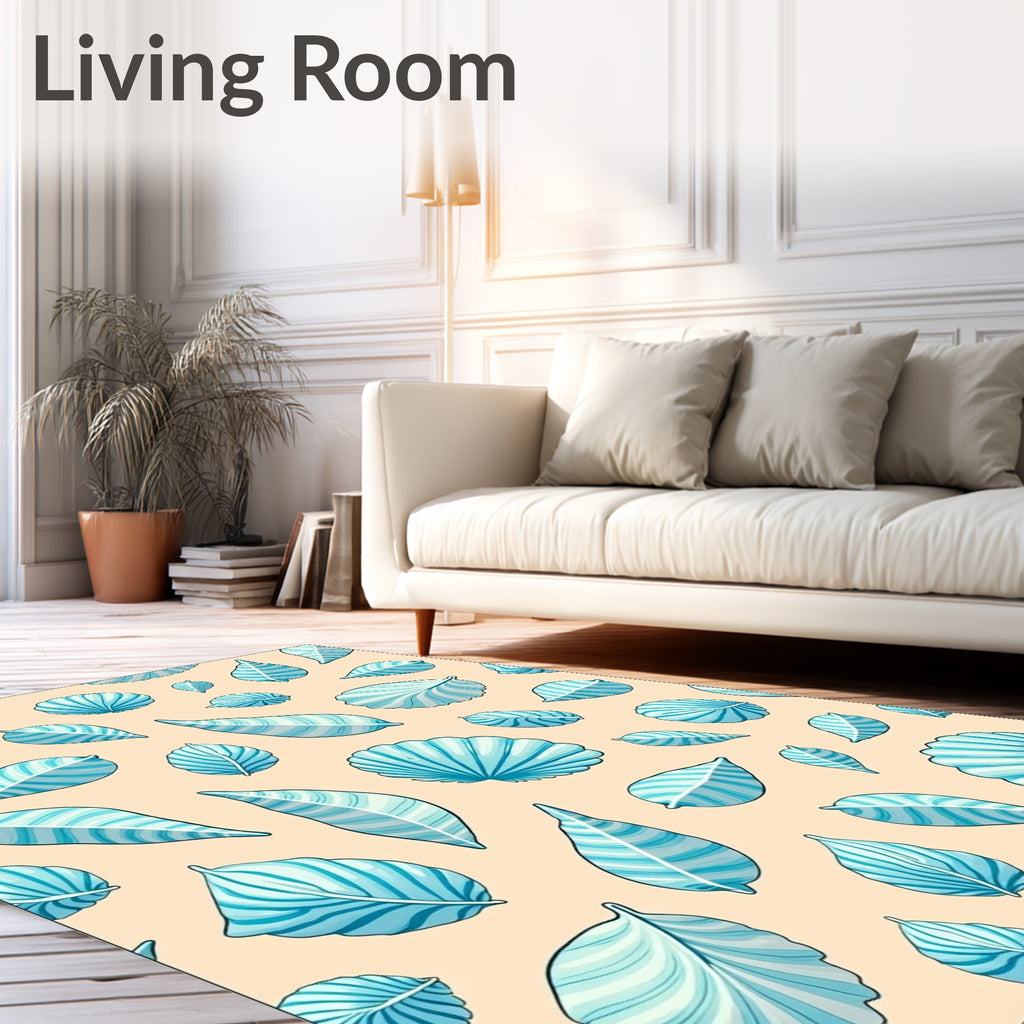 Aqua Seashell and Leaf Scatter Rug