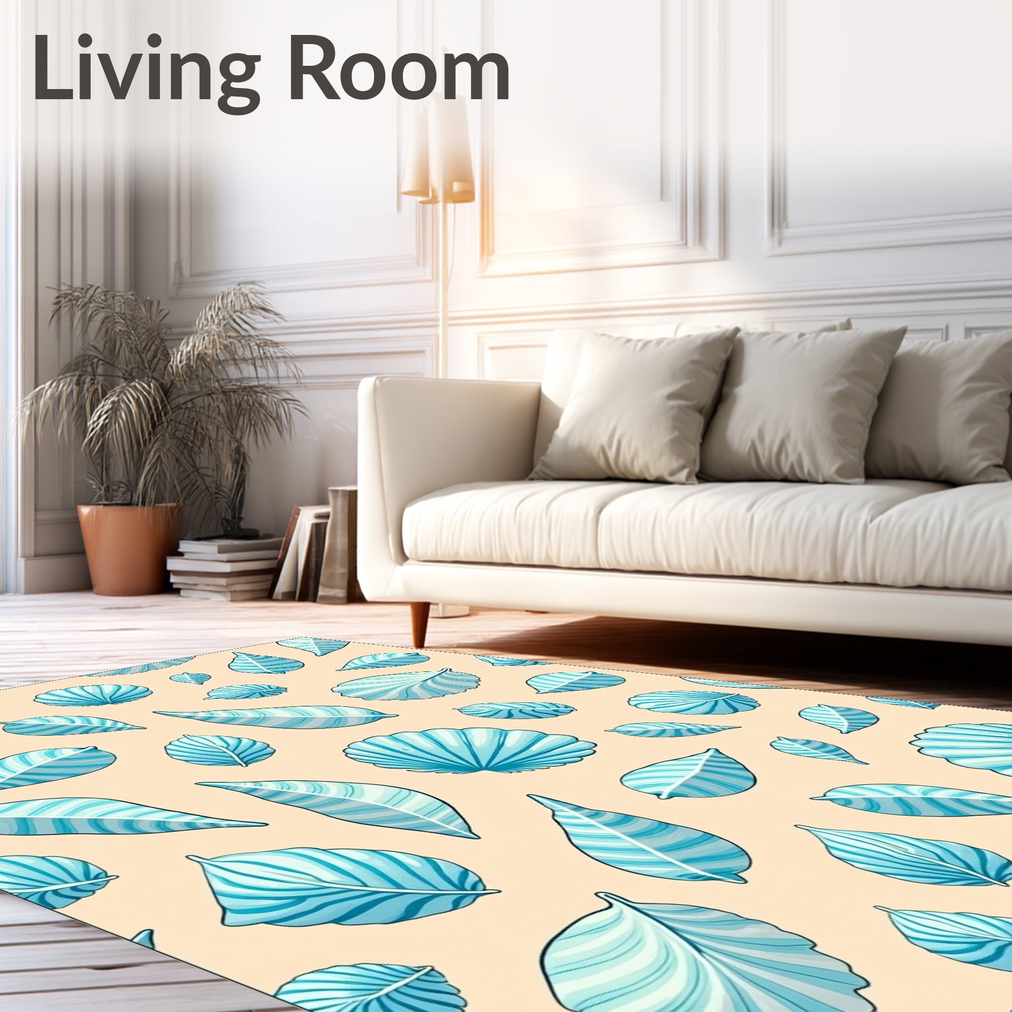 Aqua Seashell and Leaf Scatter Rug