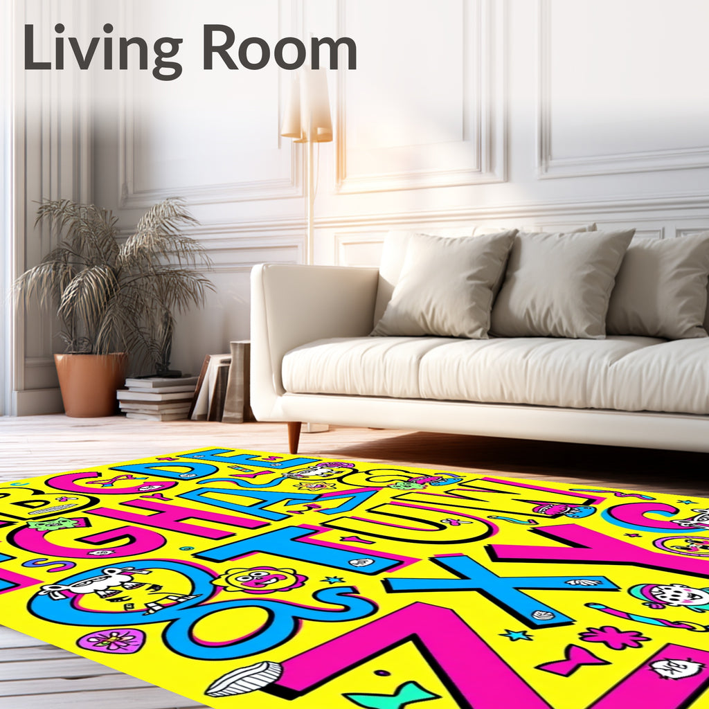 Bold Alphabet Characters with Whimsical Accents Rug