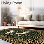 Cream Horses Pink Flowers Green Foliage Rug