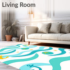 Ocean Waves with Golden Anchors Rug