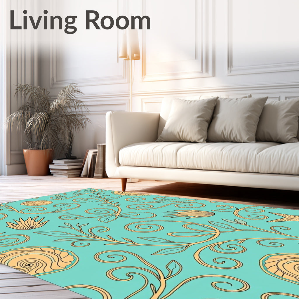 Ocean Aqua Swirl Seashell Starfish Vine Rug