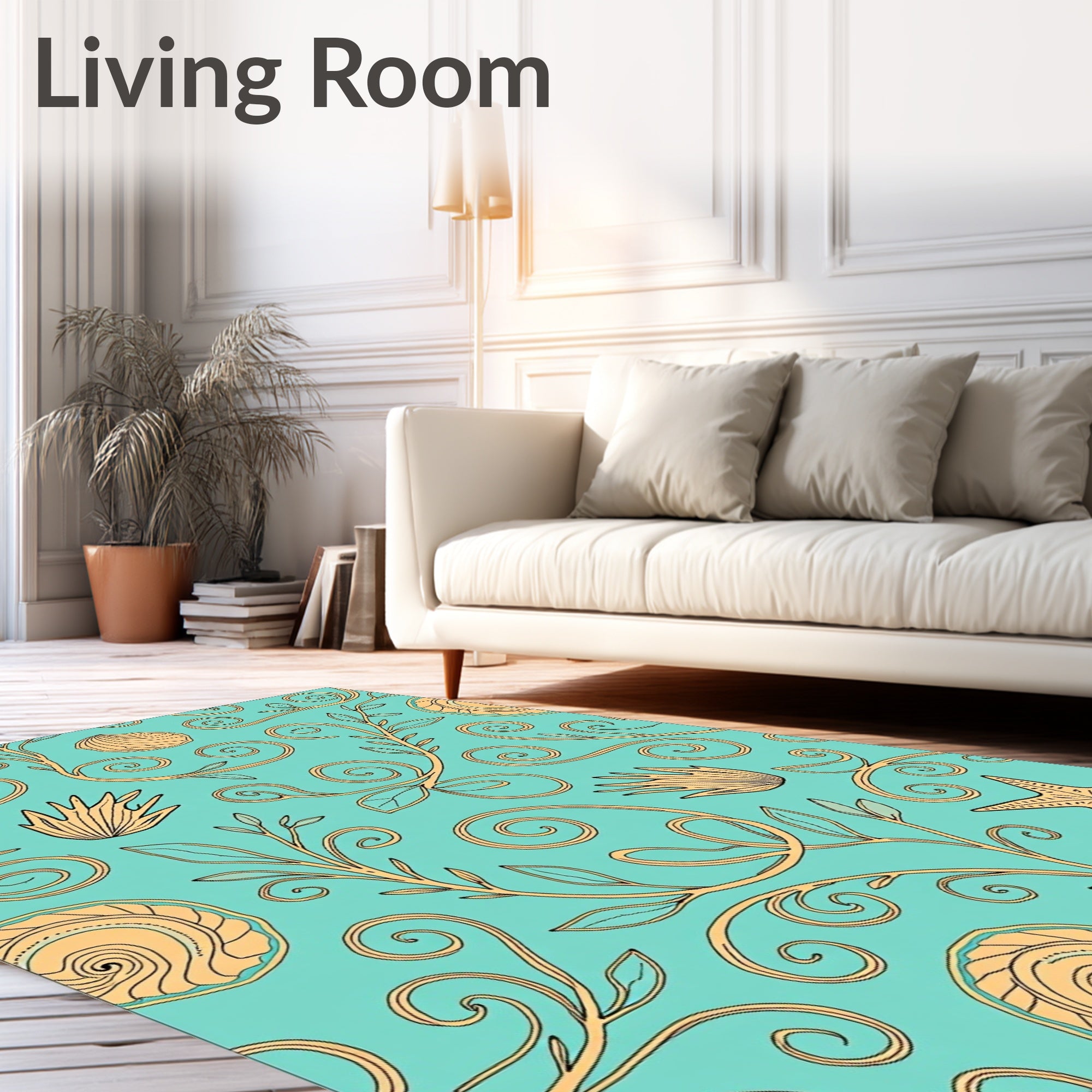Ocean Aqua Swirl Seashell Starfish Vine Rug