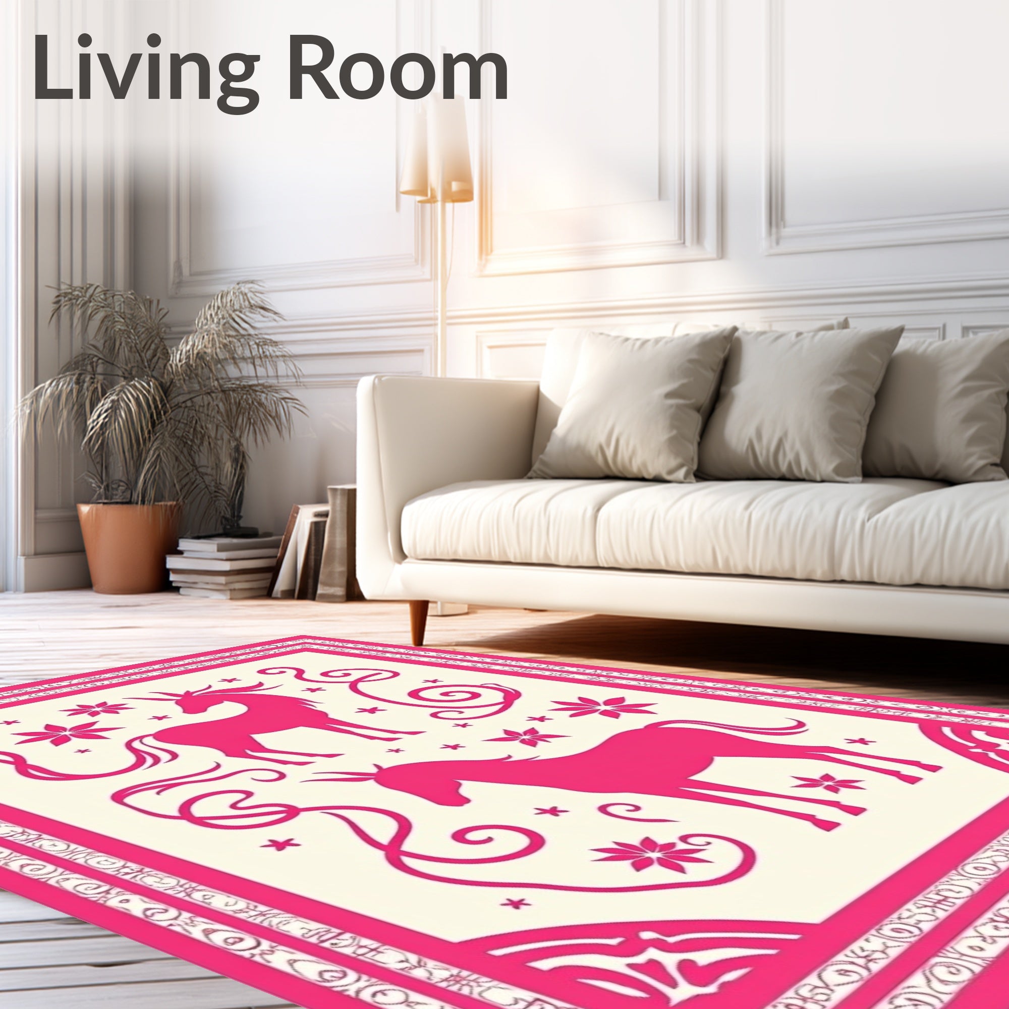 Hot Pink Unicorn Floral Border Rug