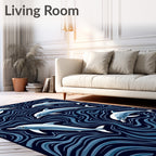 Ocean Dolphins Swirling Navy Waves Rug