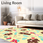 Whimsical Bear Red Cat Foliage Meadow Rug