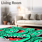 Silly Teal Monster Faces Grinning Wide Rug