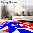 Bold Red Blue Abstract Swirl Rug