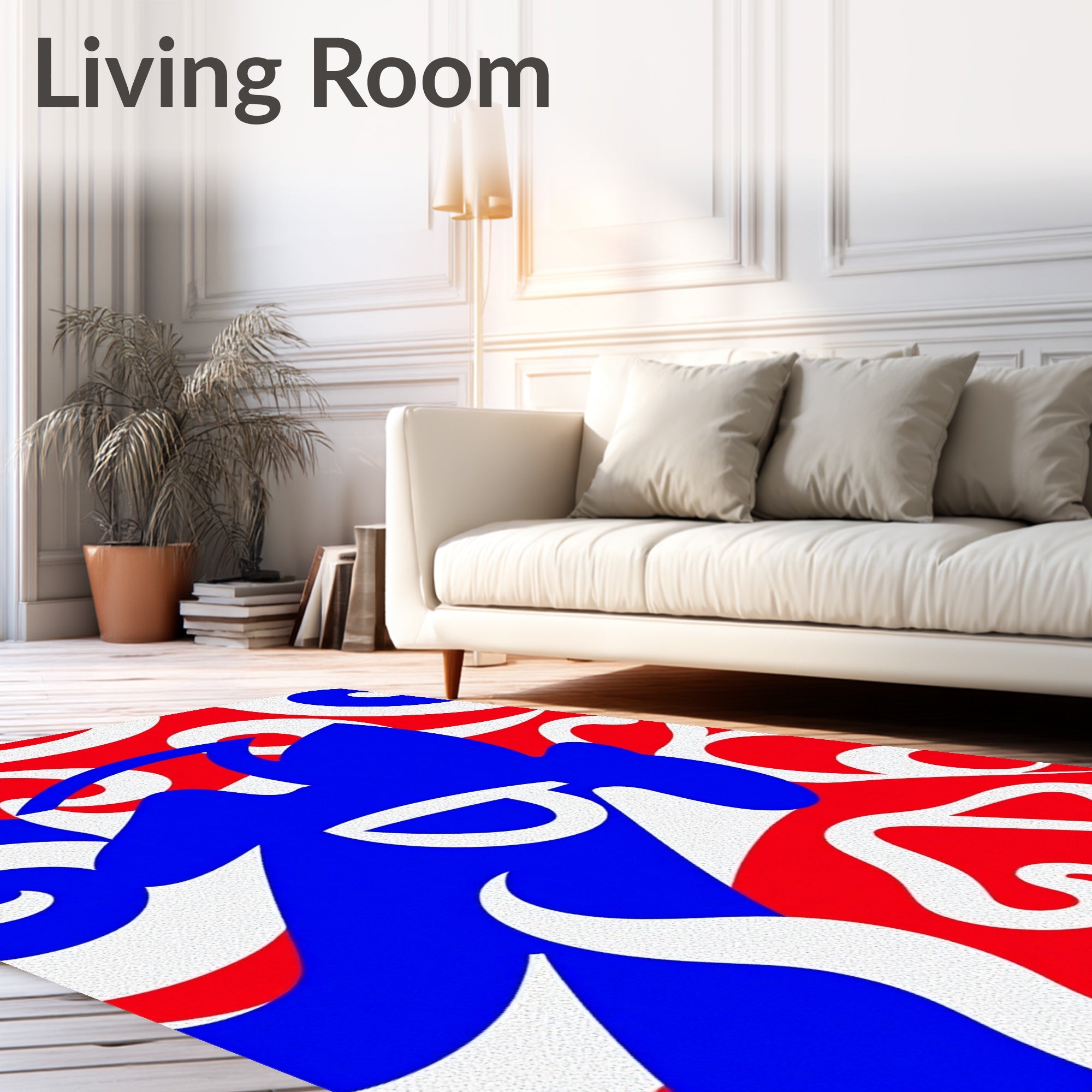 Bold Red Blue Abstract Swirl Rug