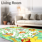 Playful Jungle Animals Green Leaf Border Rug