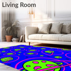 Vibrant Neon Galactic Ringed Planets Rug