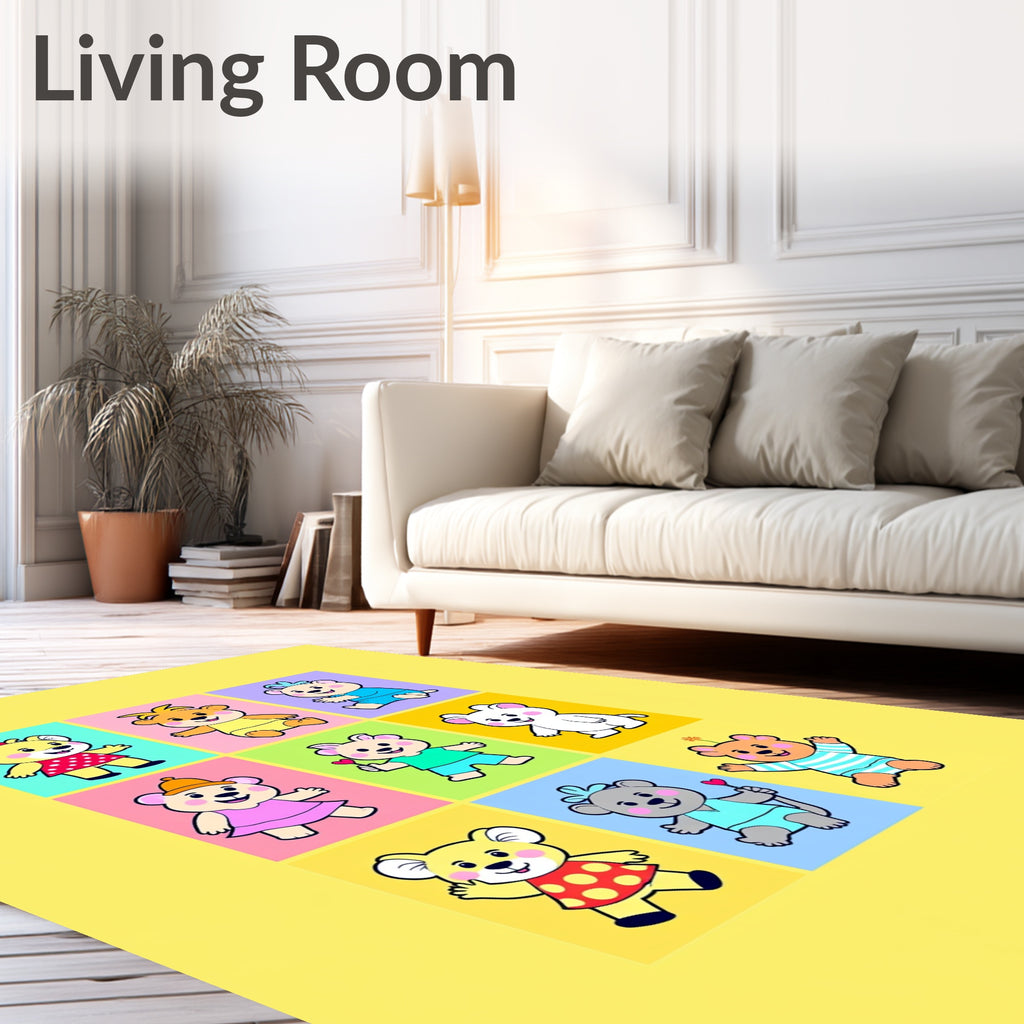 Playful Teddy Bears Grid With Squares Rug