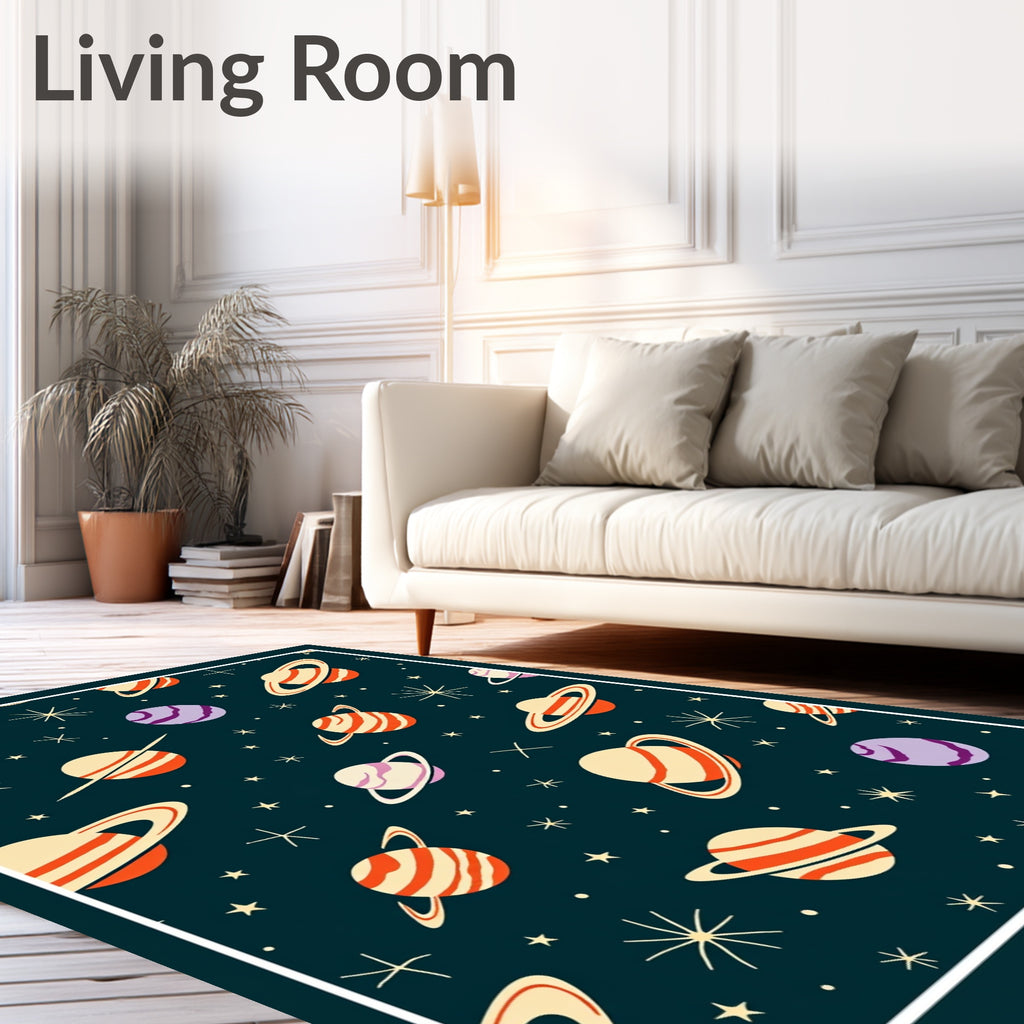 Retro Saturn And Stars Rug