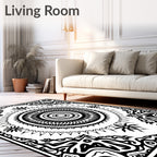 Bold Black Mandala Sunburst Design Rug