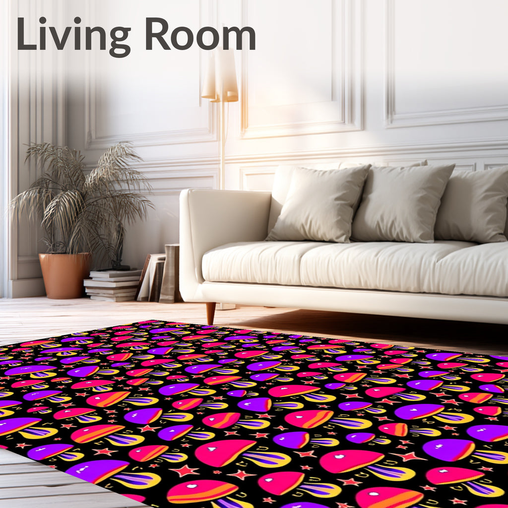 Vibrant Cosmic Mushroom Stars Rug