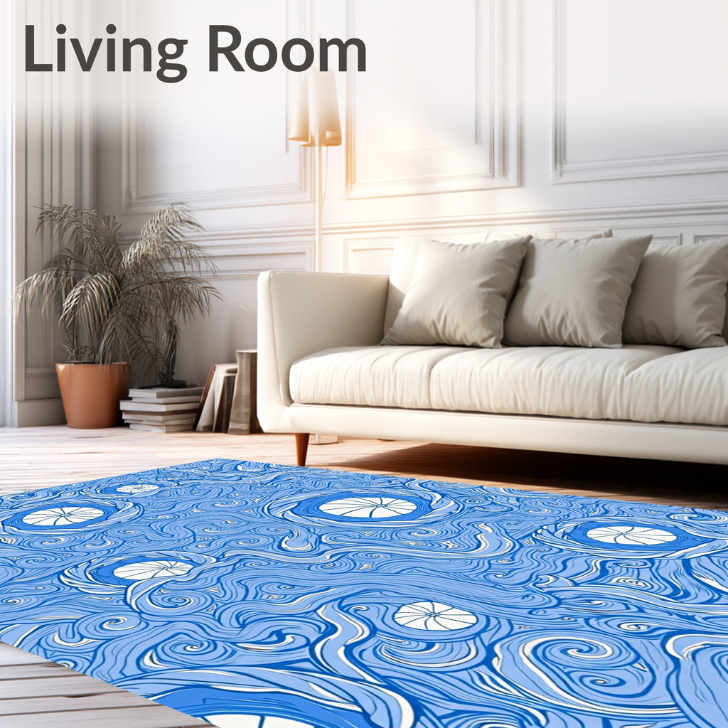 Whimsical Blue Swirl Spiral Circular Rug