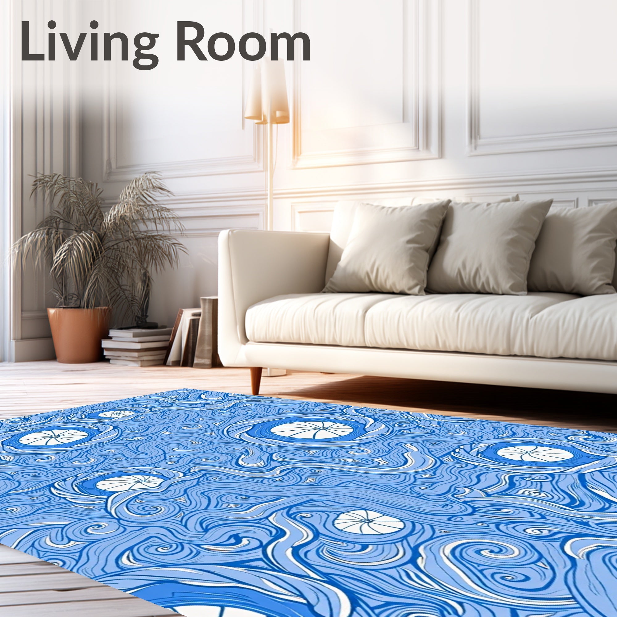 Whimsical Blue Swirl Spiral Circular Rug