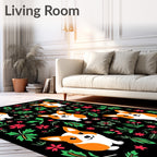 Whimsical Corgi Floral Garland Repeating Art Rug