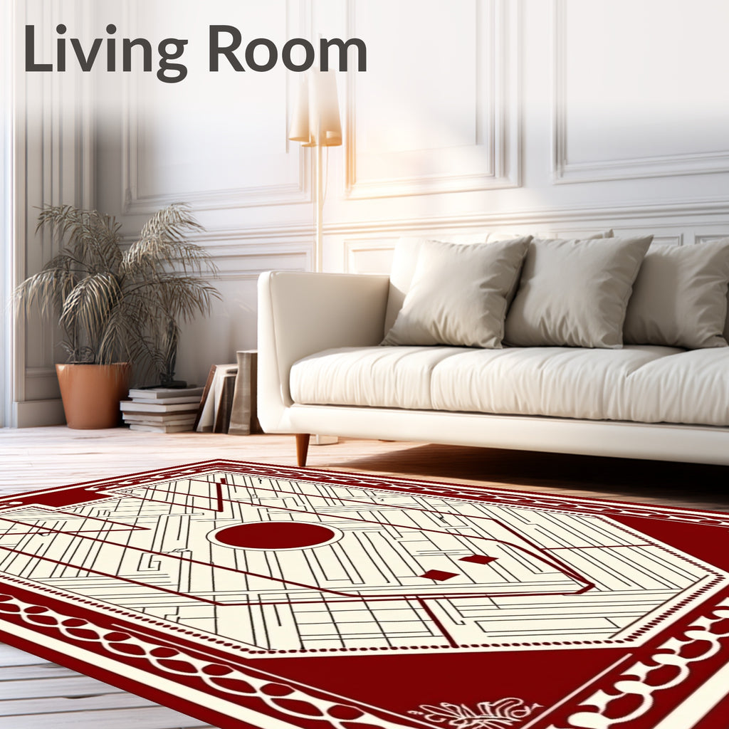 Crimson Labyrinth Geometric Shield Rug