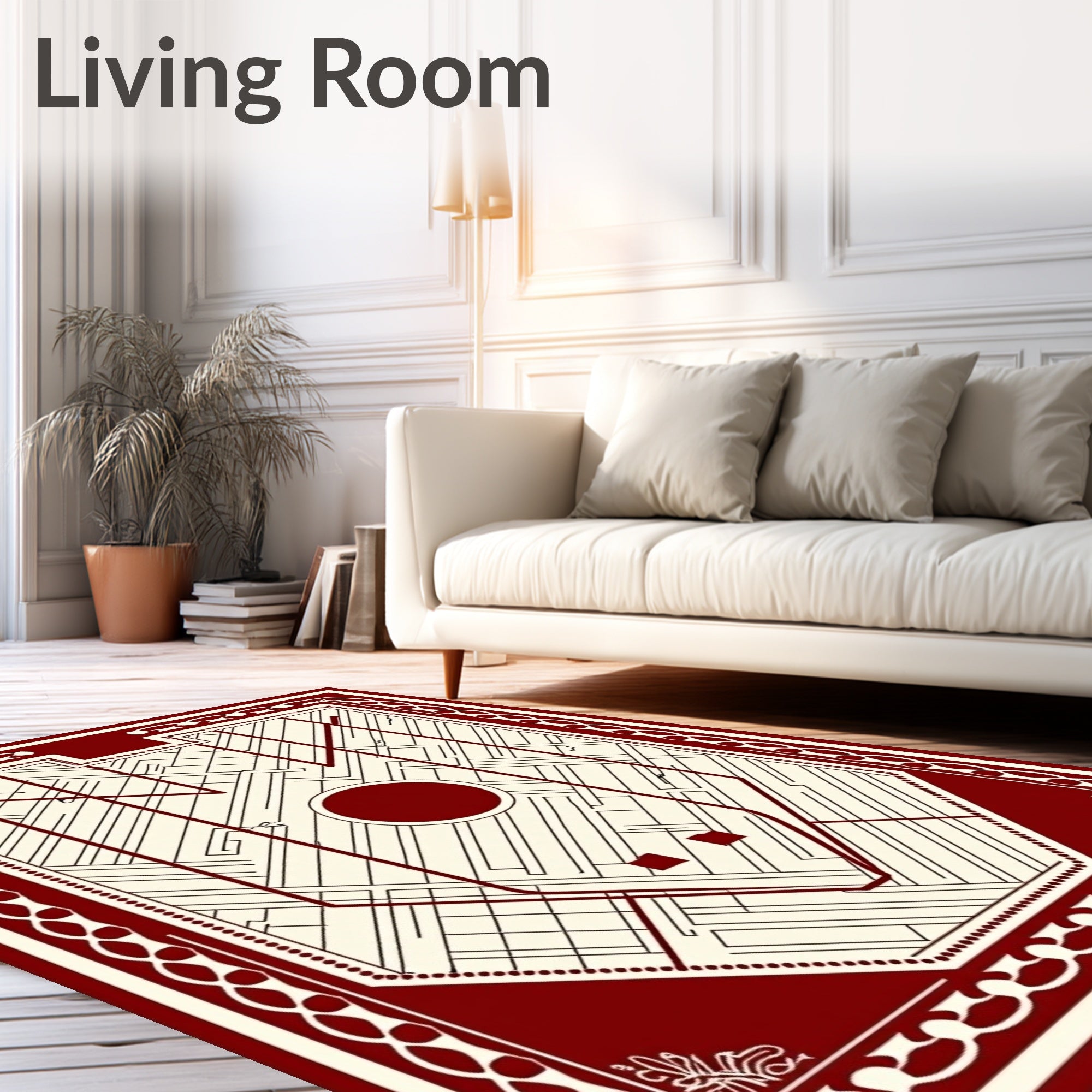 Crimson Labyrinth Geometric Shield Rug