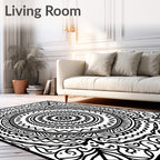Black White Floral Mandala Ornament Rug