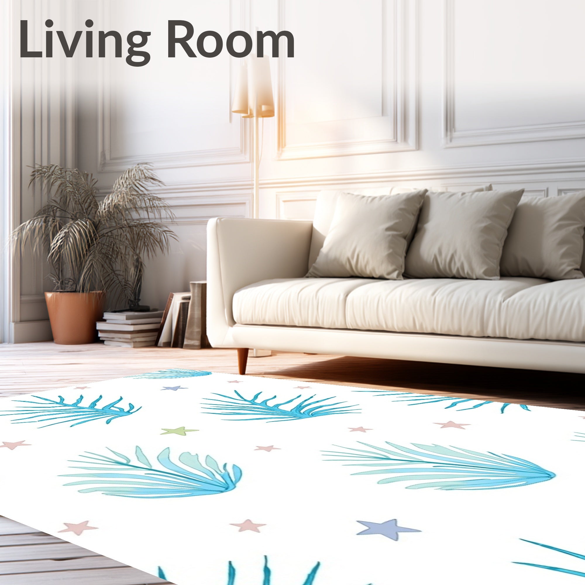 Aqua Coral Stars Botanical Splash Rug