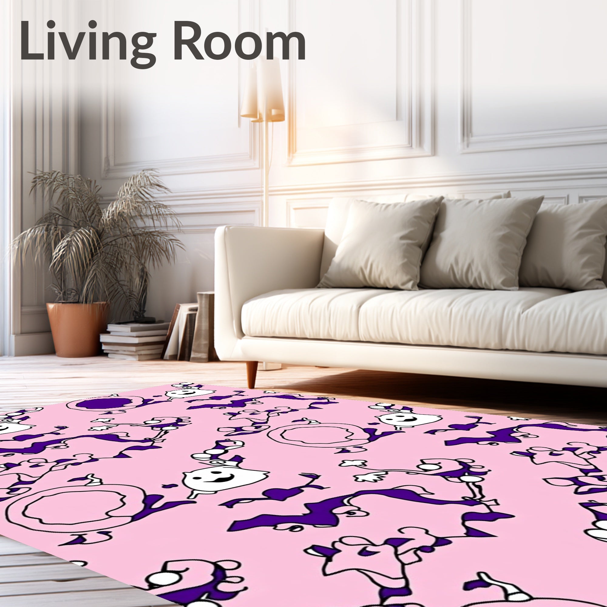 Whimsical Purple Creature Pink Play Rug