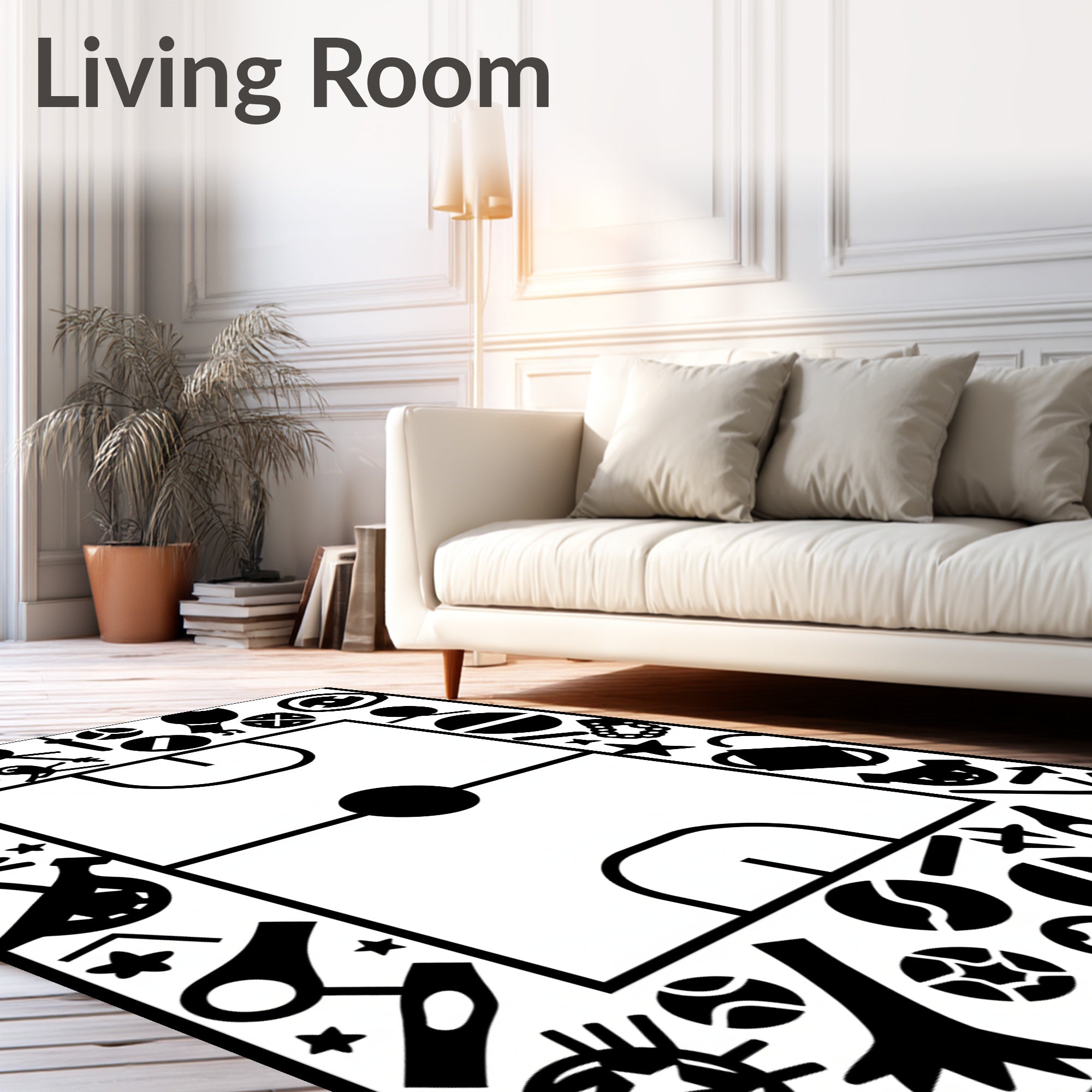 Whimsical Black and White Sports Collage Rug